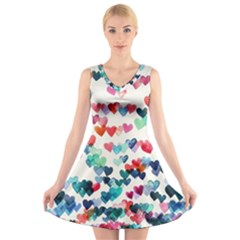 Cute Rainbow Hearts V-neck Sleeveless Skater Dress by Brittlevirginclothing