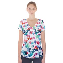 Cute Rainbow Hearts Short Sleeve Front Detail Top by Brittlevirginclothing