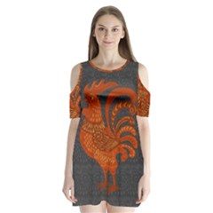 Chicken Year Shoulder Cutout Velvet  One Piece by Valentinaart