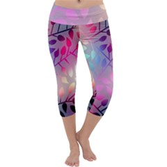 Colorful Leaves Capri Yoga Leggings by Brittlevirginclothing