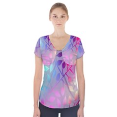 Colorful Leaves Short Sleeve Front Detail Top by Brittlevirginclothing