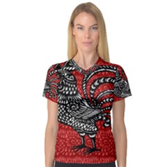 Year Of The Rooster Women s V-neck Sport Mesh Tee