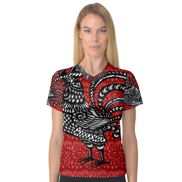 Year of the Rooster Women s V-Neck Sport Mesh Tee