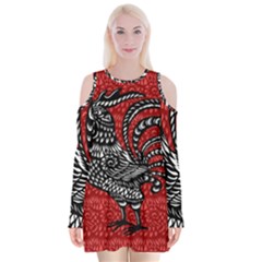 Year Of The Rooster Velvet Long Sleeve Shoulder Cutout Dress by Valentinaart