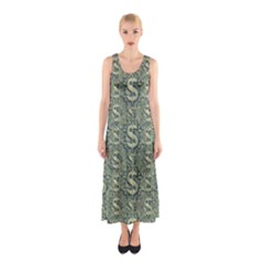 Money Symbol Ornament Sleeveless Maxi Dress