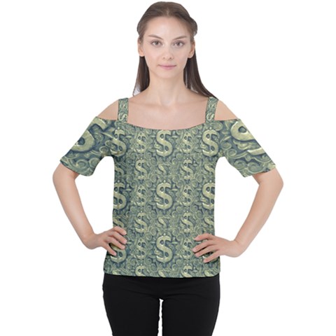 Money Symbol Ornament Women s Cutout Shoulder Tee by dflcprintsclothing