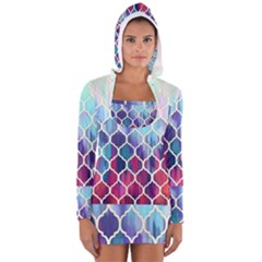 Purple Moroccan Mosaic Women s Long Sleeve Hooded T-shirt by Brittlevirginclothing