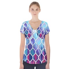 Purple Moroccan Mosaic Short Sleeve Front Detail Top by Brittlevirginclothing