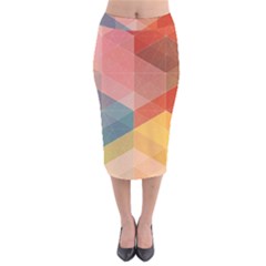 Colorful Warm Colored Quares Velvet Midi Pencil Skirt by Brittlevirginclothing