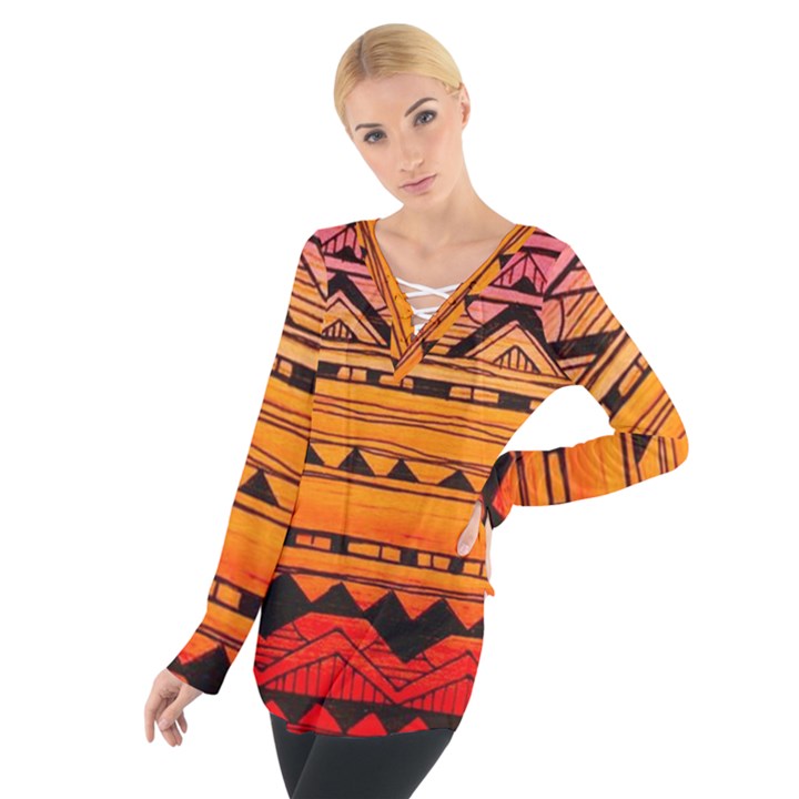 warm tribal Women s Tie Up Tee