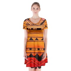 Warm Tribal Short Sleeve V-neck Flare Dress by Brittlevirginclothing