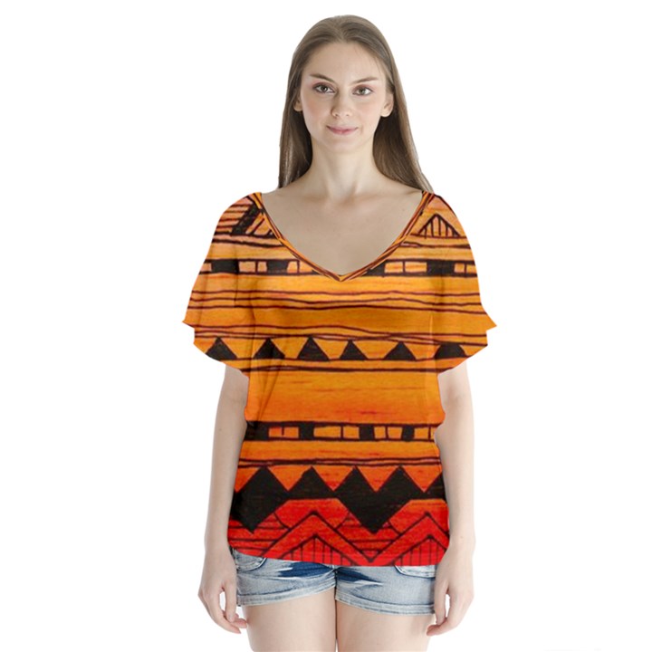 warm tribal Flutter Sleeve Top