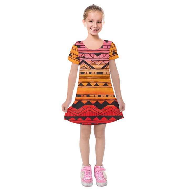 warm tribal Kids  Short Sleeve Velvet Dress