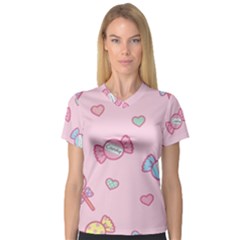 Cute Candy Women s V-neck Sport Mesh Tee