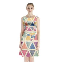 Colorful Triangle Sleeveless Chiffon Waist Tie Dress