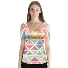 Colorful Triangle Butterfly Sleeve Cutout Tee 