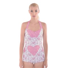 Cute Pink Heart Boyleg Halter Swimsuit 