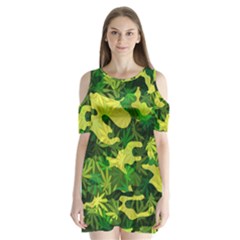 Marijuana Camouflage Cannabis Drug Shoulder Cutout Velvet  One Piece