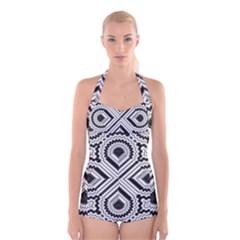 Pattern Tile Seamless Design Boyleg Halter Swimsuit 