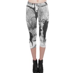 Stag Deer Forest Winter Christmas Capri Leggings  by Amaryn4rt