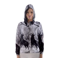 Stag Deer Forest Winter Christmas Hooded Wind Breaker (women) by Amaryn4rt