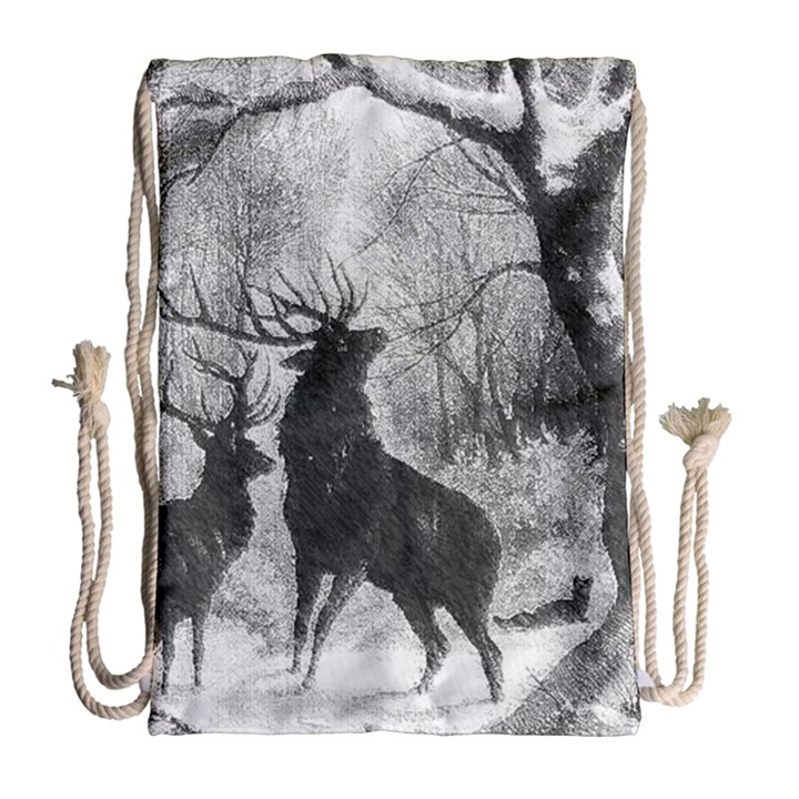 Stag Deer Forest Winter Christmas Drawstring Bag (Large)