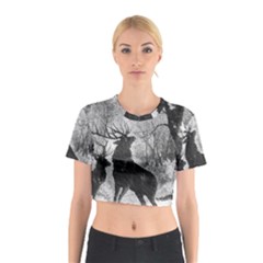 Stag Deer Forest Winter Christmas Cotton Crop Top by Amaryn4rt