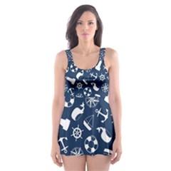 Nautical Navy Skater Dress Swimsuit