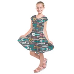 Sewing Stripes Kids  Short Sleeve Dress by electrogiraffe