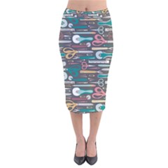 Sewing Stripes Velvet Midi Pencil Skirt by electrogiraffe