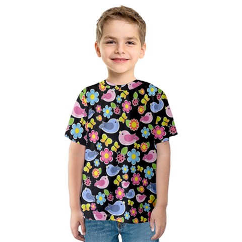 Spring Pattern - Black Kids  Sport Mesh Tee by Valentinaart