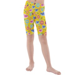 Spring Pattern - Yellow Kids  Mid Length Swim Shorts by Valentinaart