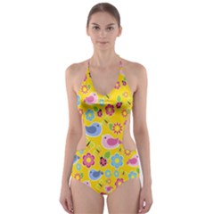 Spring Pattern - Yellow Cut-out One Piece Swimsuit by Valentinaart