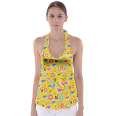 Spring Pattern - Yellow Babydoll Tankini Top by Valentinaart