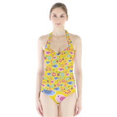 Spring Pattern - Yellow Halter Swimsuit by Valentinaart