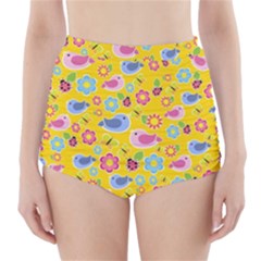 Spring Pattern - Yellow High-waisted Bikini Bottoms by Valentinaart