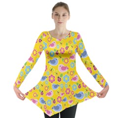 Spring Pattern - Yellow Long Sleeve Tunic  by Valentinaart