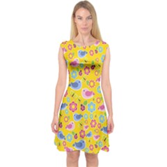 Spring Pattern - Yellow Capsleeve Midi Dress by Valentinaart