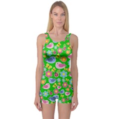 Spring Pattern - Green One Piece Boyleg Swimsuit by Valentinaart