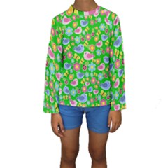 Spring Pattern - Green Kids  Long Sleeve Swimwear by Valentinaart