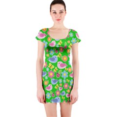 Spring Pattern - Green Short Sleeve Bodycon Dress by Valentinaart