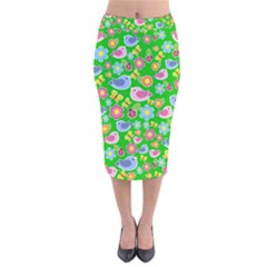 Spring Pattern - Green Velvet Midi Pencil Skirt by Valentinaart