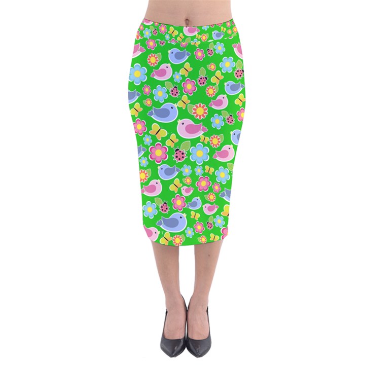 Spring pattern - green Velvet Midi Pencil Skirt