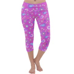 Spring Pattern - Pink Capri Yoga Leggings by Valentinaart