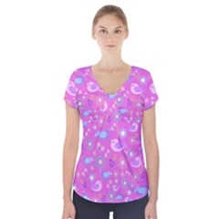 Spring Pattern - Pink Short Sleeve Front Detail Top by Valentinaart