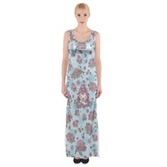 Space Roses Maxi Thigh Split Dress