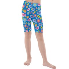 Spring Pattern - Blue Kids  Mid Length Swim Shorts by Valentinaart