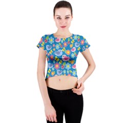 Spring Pattern - Blue Crew Neck Crop Top by Valentinaart