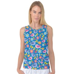 Spring Pattern - Blue Women s Basketball Tank Top by Valentinaart