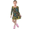 Painted waves                                   	Kids  Long Sleeve Velvet Dress View1